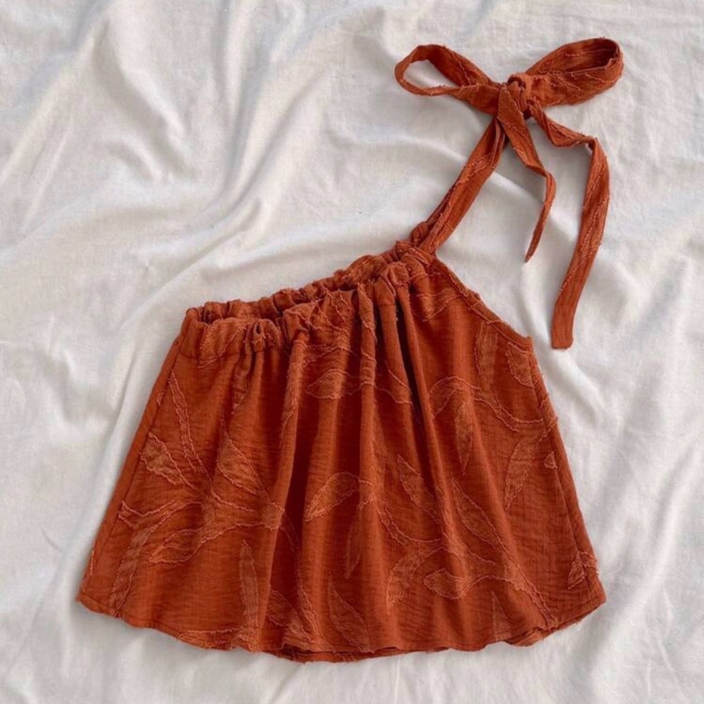 Rust Orange One-Shoulder Top - Picture 2 of 2